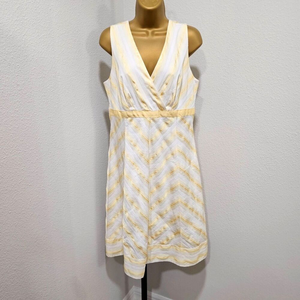 Chevron Pastel Sleeveless Dress 12 Yellow White Stripe Coastal Brunch Trad Wife